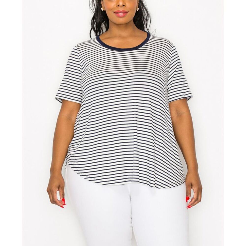 COIN 1804 Womens Plus Size Contrast Binding Basic T-Shirt, NWT